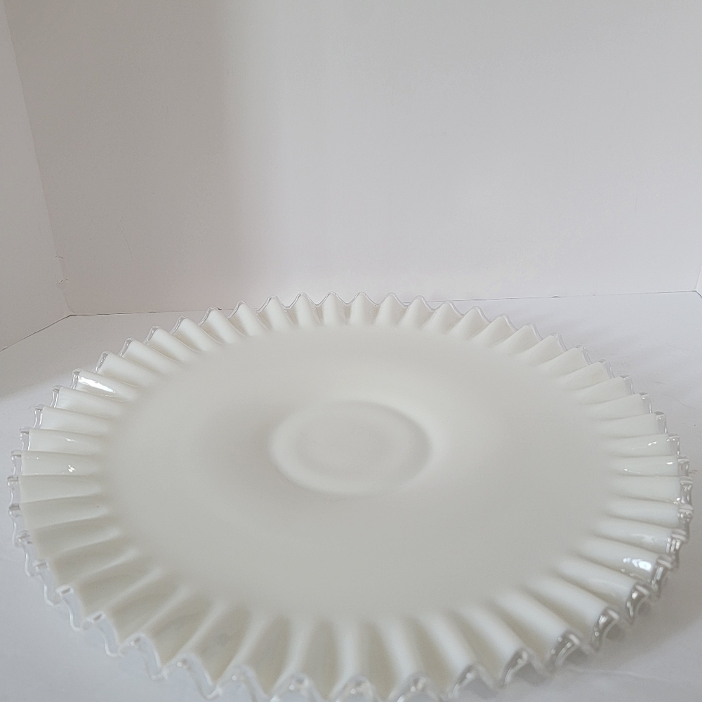 Fenton Silver Crest Low Footed 15” Cake Plate Milk Glass Platter Serving Dish